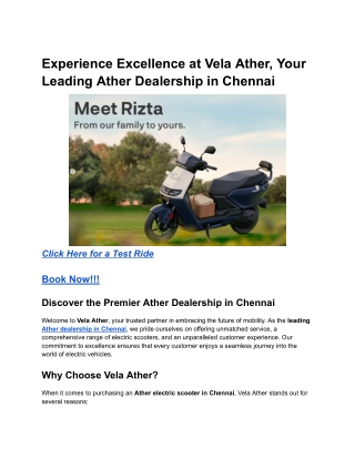 Experience Excellence at Vela Ather, Your Leading Ather Dealership in Chennai