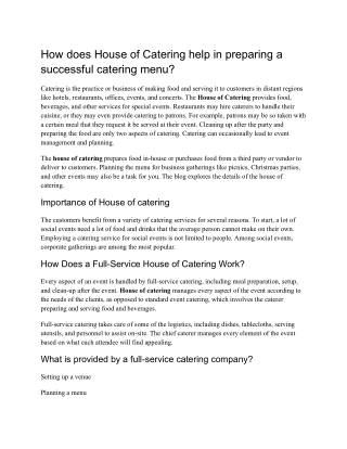 How does House of Catering help in preparing a successful catering menu