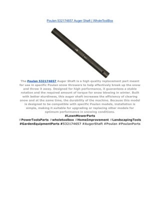 Poulan 532174657 Auger Shaft _ WholeToolBox