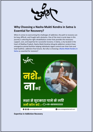 Why Choosing a Nasha Mukti Kendra in Satna is Essential for Recovery?