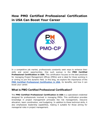 How PMO Certified Professional Certification in USA Can Boost Your Career