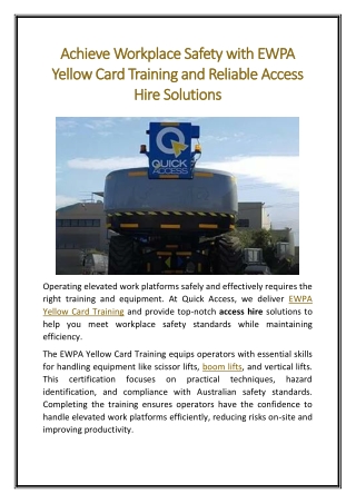 Achieve Workplace Safety with EWPA Yellow Card Training and Reliable Access Hire Solutions