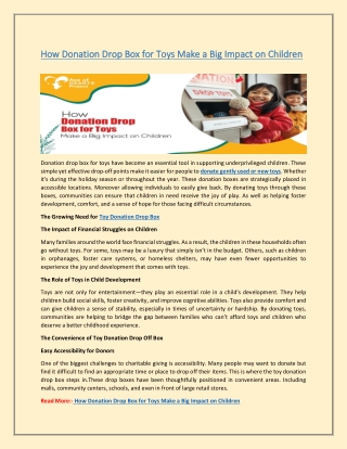 How Donation Drop Box for Toys Make a Big Impact on Children