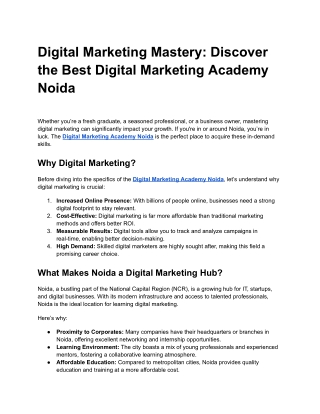 Digital Marketing Mastery_ Discover the Best Digital Marketing Academy Noida