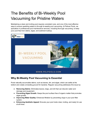 The Benefits of Bi-Weekly Pool Vacuuming for Pristine Waters