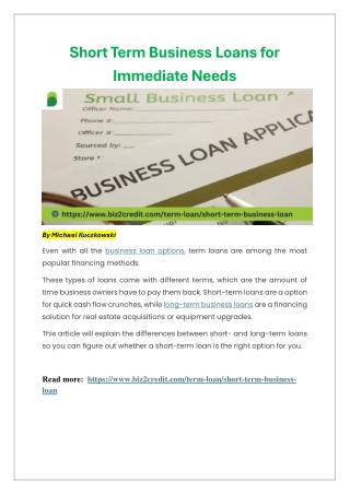 Short-Term Business Loans for Immediate Needs