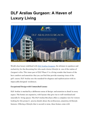 DLF The Aralias Sector 42, Gurgaon | Price List & Brochure