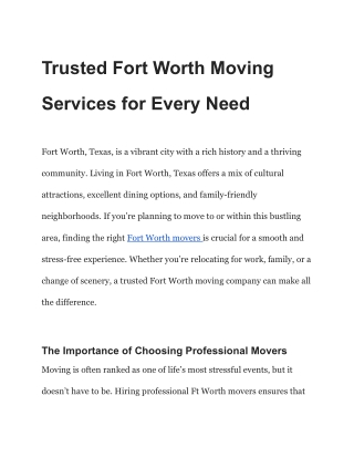 Trusted Fort Worth Moving Services for Every Need