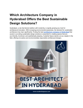 Architecture Company in Hyderabad Offers the Best Sustainable Design Solutions
