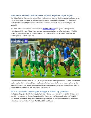World Cup: The First Malian at the Helm of Nigeria's Super Eagles