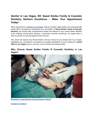 Dentist in Las Vegas, NV_ Sweet Smiles Family & Cosmetic Dentistry Delivers Excellence – Make Your Appointment Today