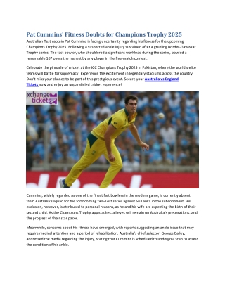 Pat Cummins' Fitness Doubts for Champions Trophy 2025