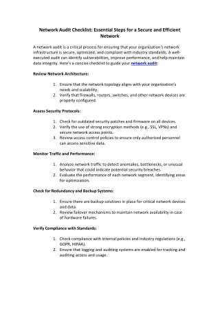 Network Audit Checklist for Improved IT Security and Performance