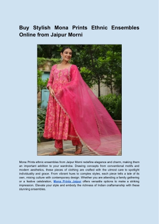 Buy Stylish Mona Prints Ethnic Ensembles Online from Jaipur Morni