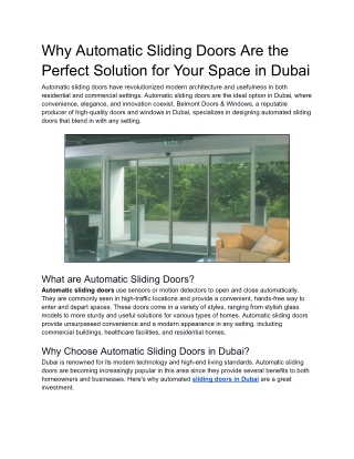 Why Automatic Sliding Doors Are the Perfect Solution for Your Space in Dubai