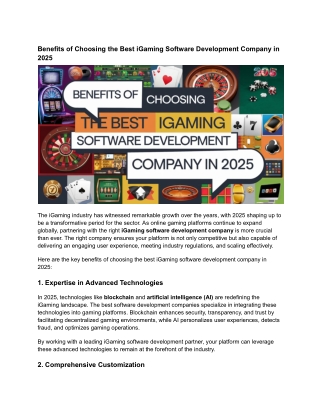 Benefits of Choosing the Best iGaming Software Development Company in 2025
