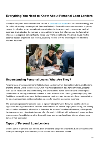 Everything You Need to Know About Personal Loan Lenders