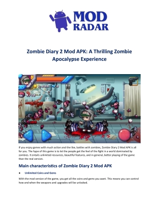 Zombie Diary 2 Mod APK: A Thrilling Zombie Apocalypse Experience