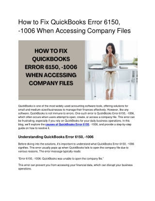 How to Fix QuickBooks Error 6150, -1006 When Accessing Company Files