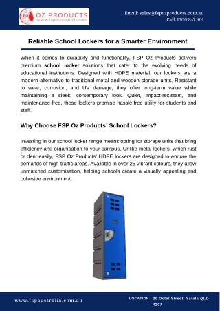 Reliable School Lockers for a Smarter Environment