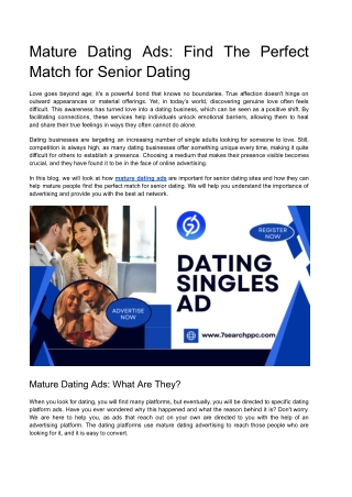 Mature Dating Ads: Find The Perfect Match for Senior Dating