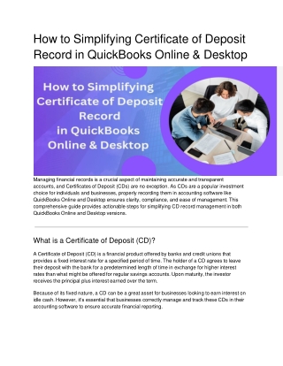 How to Simplifying Certificate of Deposit Record in QuickBooks Online & Desktop