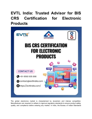 EVTL India_ Trusted Advisor for BIS CRS Certification for Electronic Products