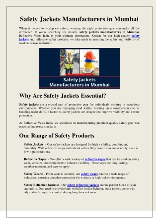 Safety Jackets Manufacturers in Mumbai