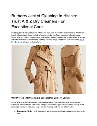 Burberry Jacket Cleaning In Hitchin_ Trust A & Z Dry Cleaners For Exceptional Care