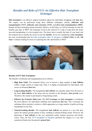 Benefits and Risks of FUT An Effective Hair Transplant Technique