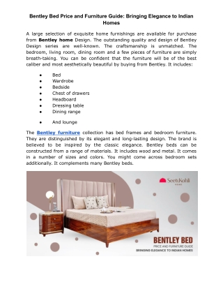 Bentley Bed Price and Furniture Guide: Bringing Elegance to Indian Homes