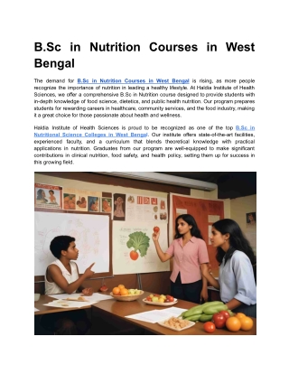 B.Sc in Nutrition Courses in West Bengal