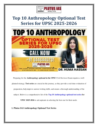 Top 10 Anthropology Optional Test Series for UPSC 2025-2026