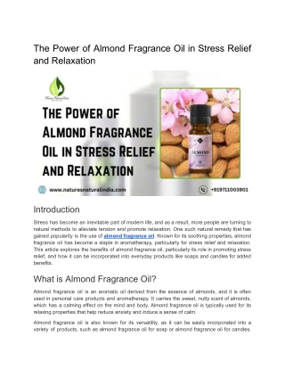 The Power of Almond Fragrance Oil in Stress Relief and Relaxation