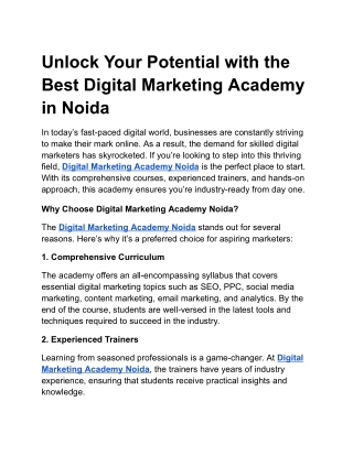 Unlock Your Potential with the Best Digital Marketing Academy in Noida
