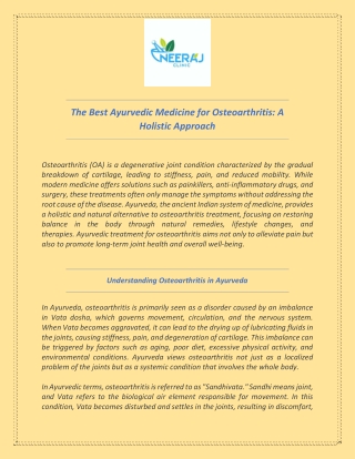 The Best Ayurvedic Medicine for Osteoarthritis: A Holistic Approach