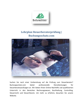 Lehrplan Steuerberaterprüfung | Buchungsschatz.com