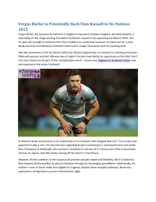 Fergus Burke to Potentially Back Finn Russell in Six Nations 2025