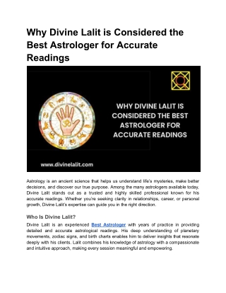 Why Divine Lalit is Considered the Best Astrologer for Accurate Readings