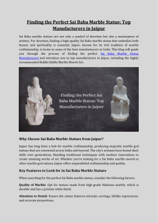 Finding the Perfect Sai Baba Marble Statue: Top Manufacturers in Jaipur