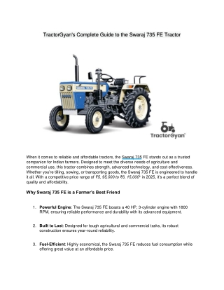 TractorGyan's Complete Guide to the Swaraj 735 Tractor