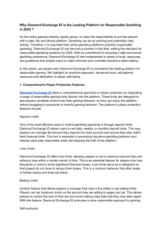 Why Diamond Exchange ID is the Leading Platform for Responsible Gambling in 2025