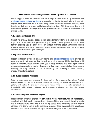 5 Benefits Of Installing Pleated Mesh Systems In Homes - Google Docs