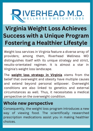 Virginia Weight Loss Achieves Success with a Unique Program Fostering