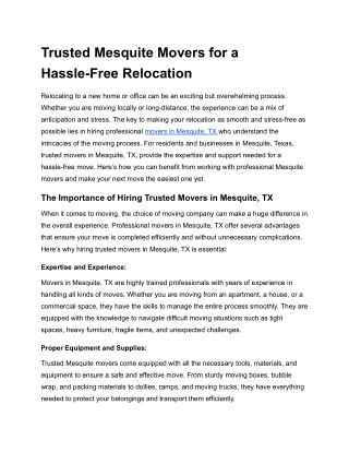 Trusted Mesquite Movers for a Hassle-Free Relocation