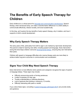 The Benefits of Early Speech Therapy for Children