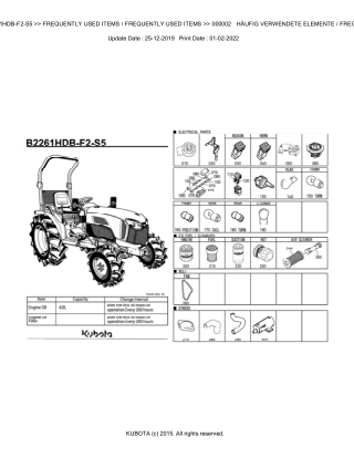 Kubota B2261HDB-F2-S5 Tractor Parts Catalogue Manual Instant Download