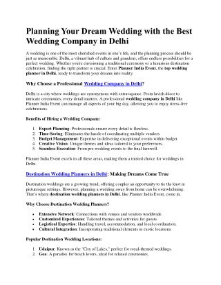Planning Your Dream Wedding with Best Wedding Company in Delhi
