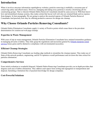 Orlando Particles Removal Consultants: Streamlined Cleanup for Design Sites