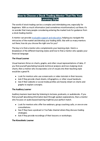 How to Choose a Stock Trading Mentor That Fits Your Learning Style